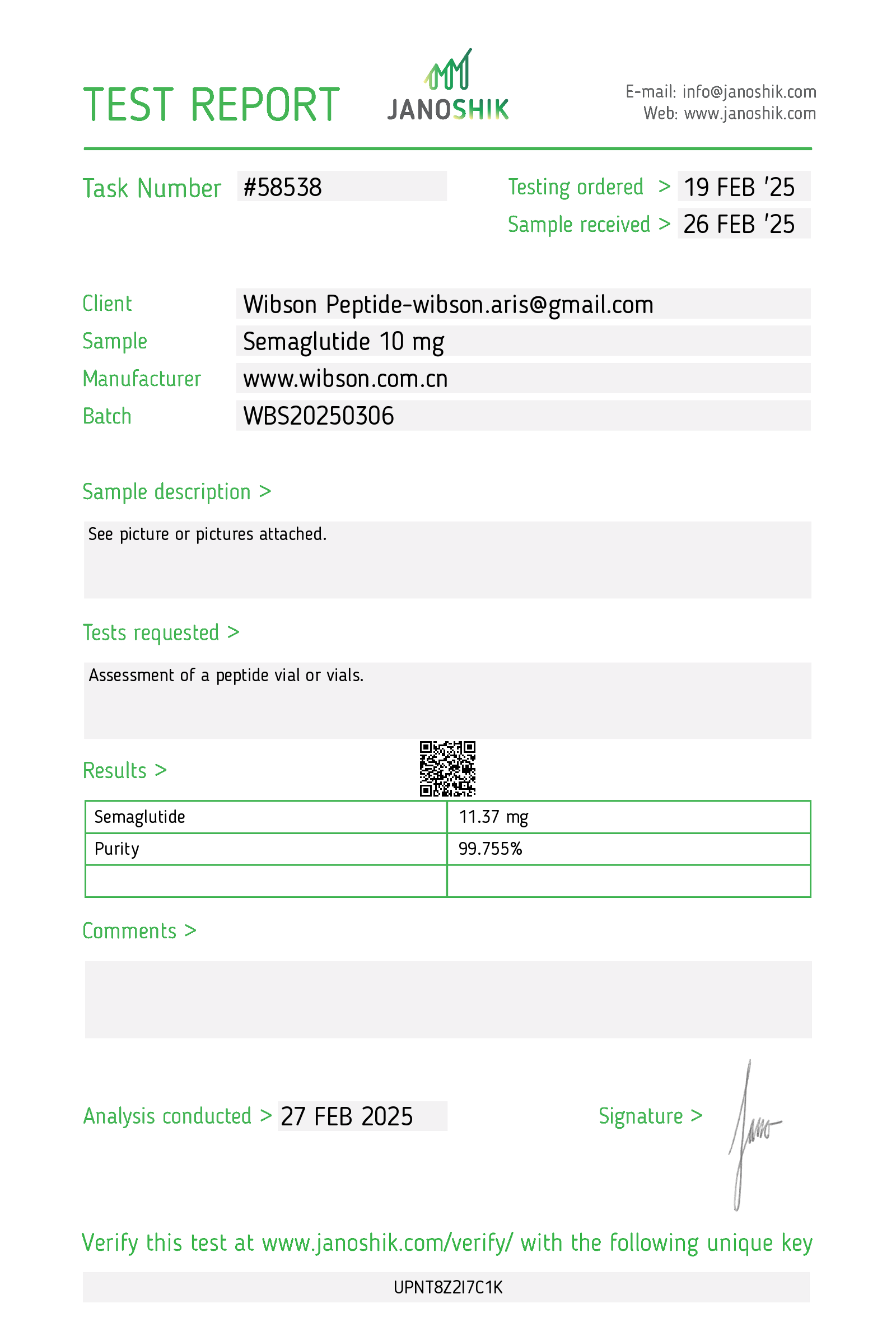 Certificate of Analysis