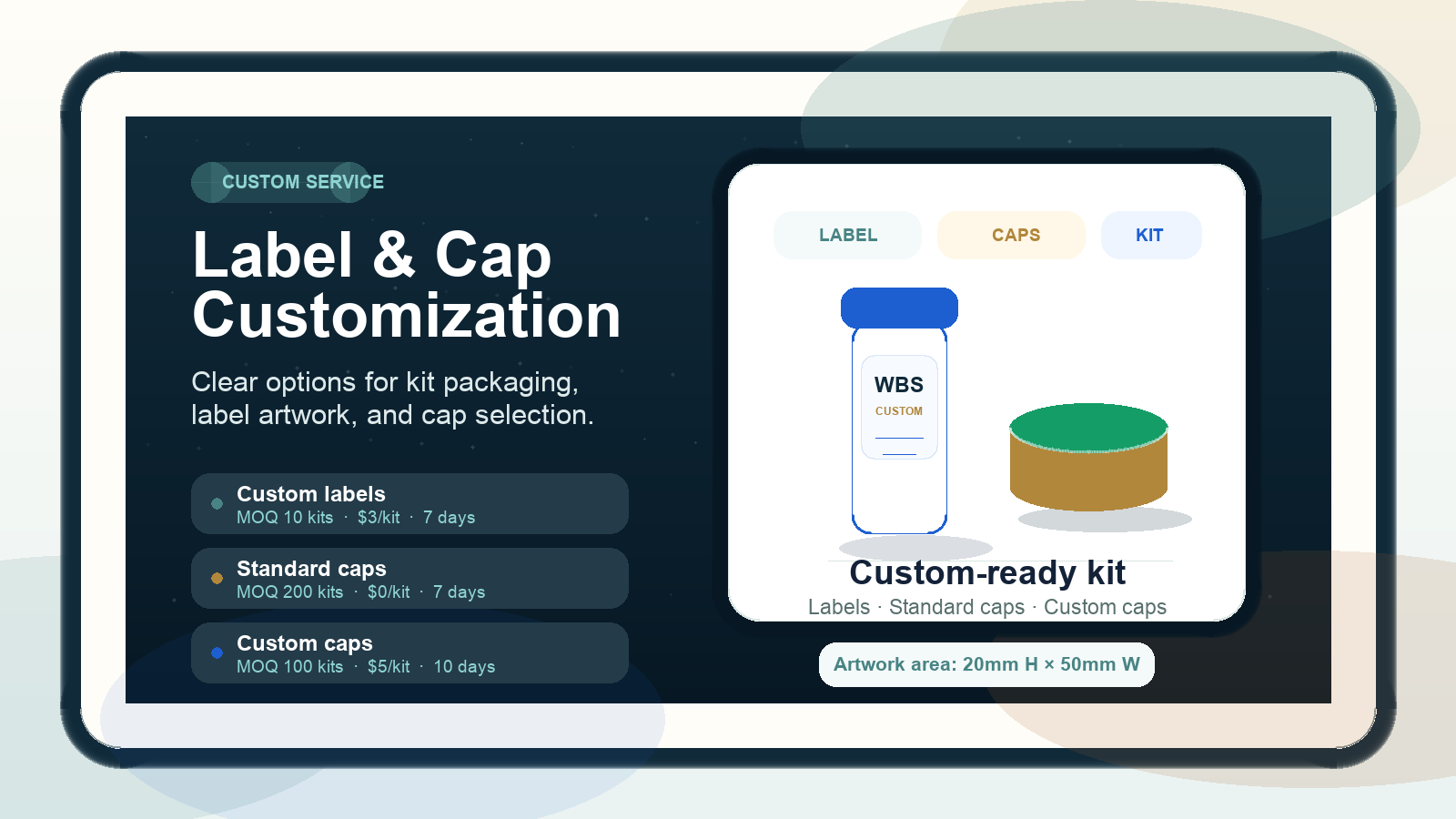 WBS customization services for labels and caps
